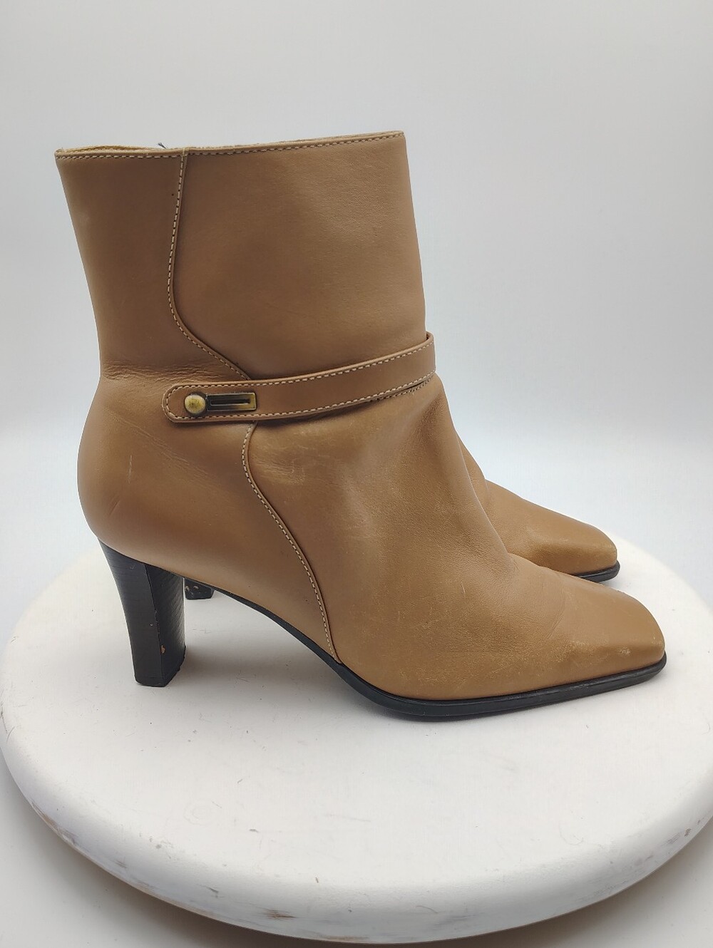 Women's Leather Tan Ankle Boot with Mid Heel Size 7.5 - Picture 6 of 15
